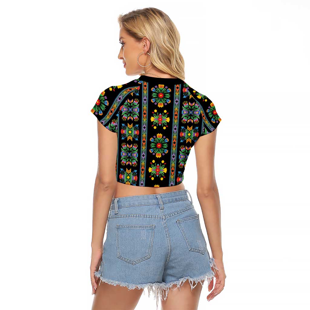 Regalia Stripe Floral Pattern Raglan Cropped T Shirt Colorful Attractive - Wonder Print Shop
