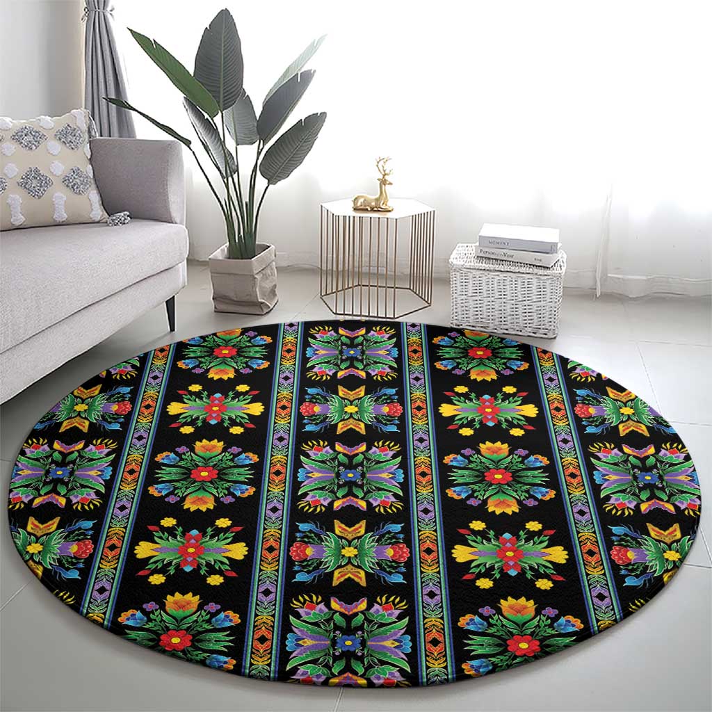 Regalia Stripe Floral Pattern Round Carpet Colorful Attractive - Wonder Print Shop