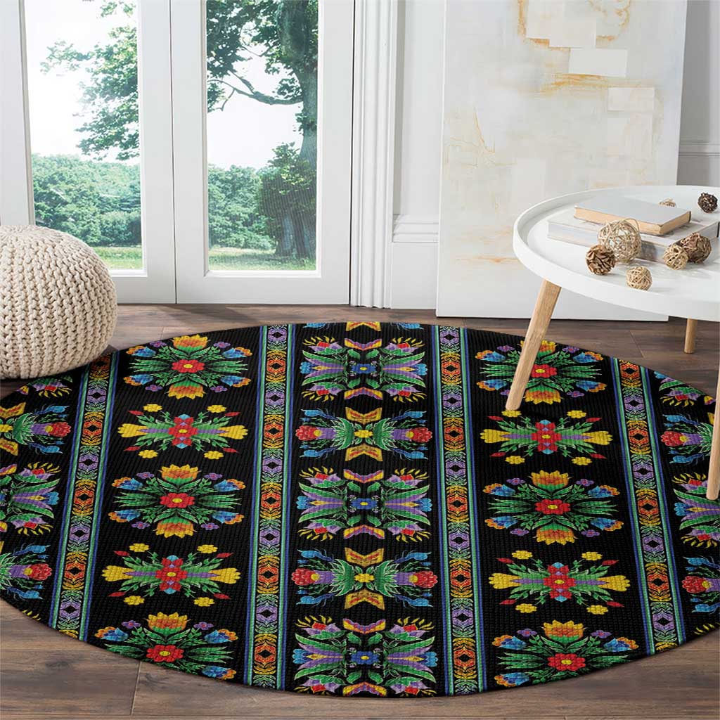 Regalia Stripe Floral Pattern Round Carpet Colorful Attractive - Wonder Print Shop