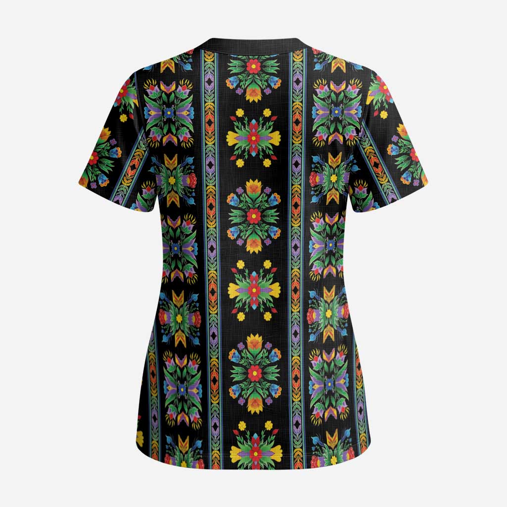 Regalia Stripe Floral Pattern Scrub Top Colorful Attractive - Wonder Print Shop