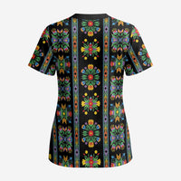 Regalia Stripe Floral Pattern Scrub Top Colorful Attractive - Wonder Print Shop