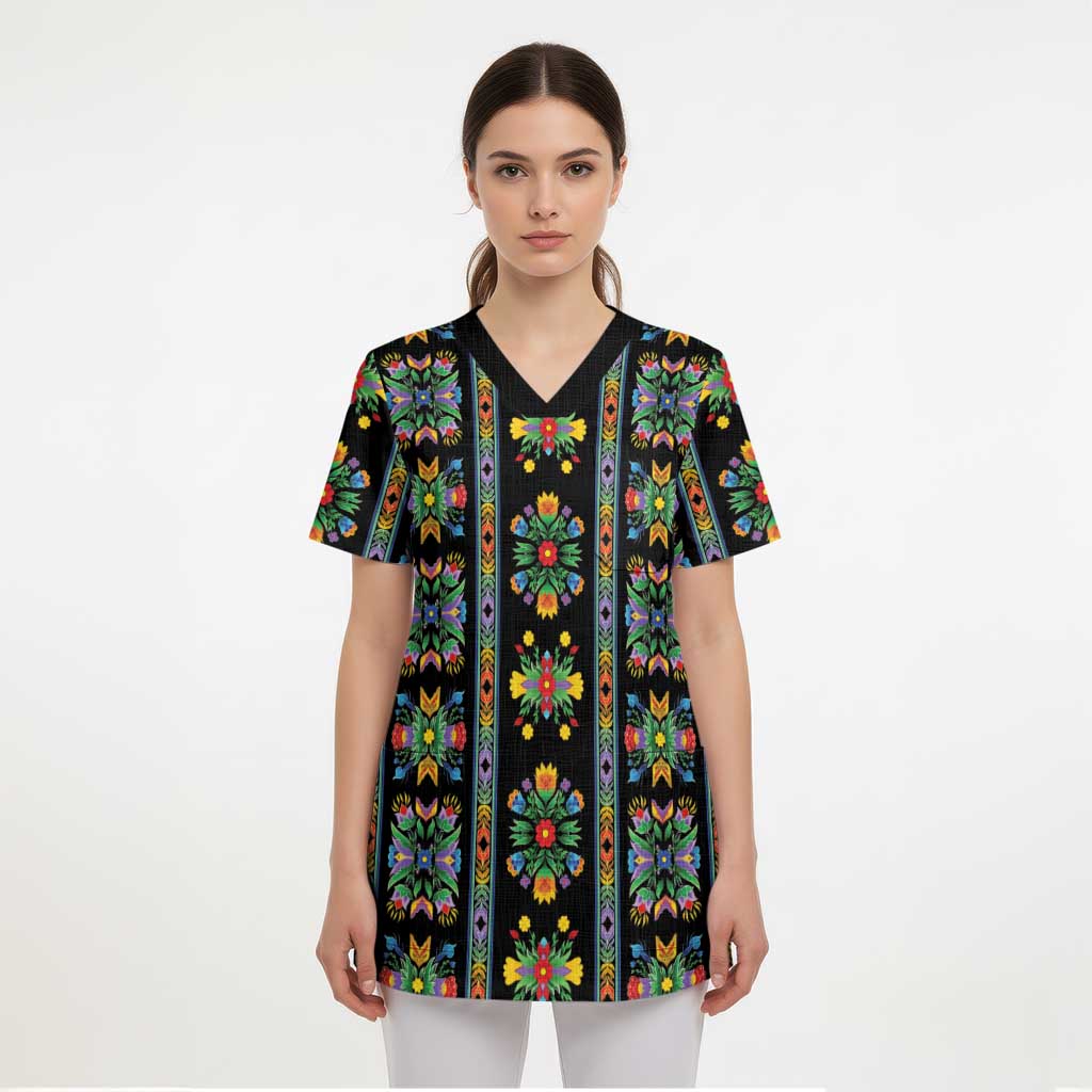 Regalia Stripe Floral Pattern Scrub Top Colorful Attractive - Wonder Print Shop