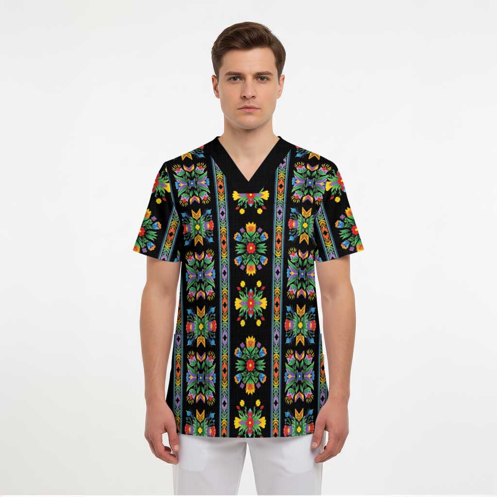 Regalia Stripe Floral Pattern Scrub Top Colorful Attractive - Wonder Print Shop