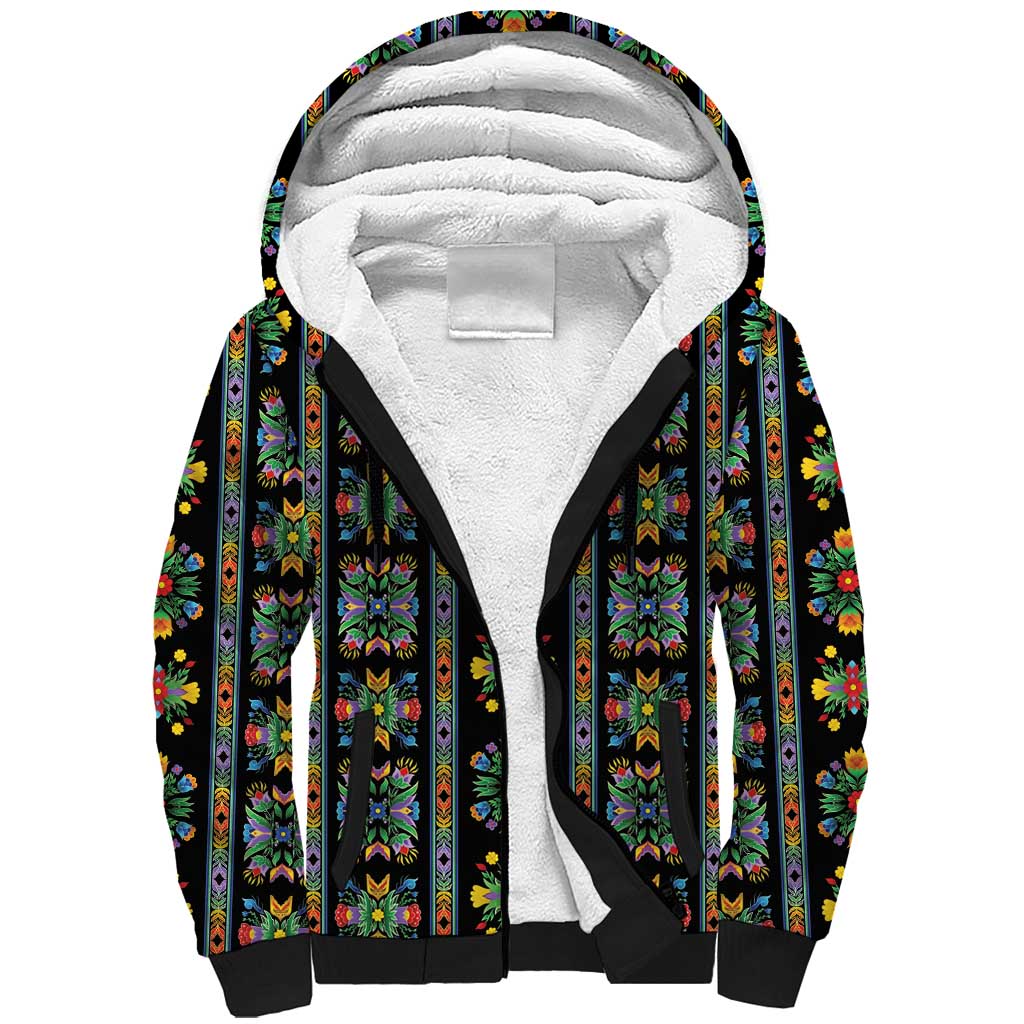Regalia Stripe Floral Pattern Sherpa Hoodie Colorful Attractive - Wonder Print Shop