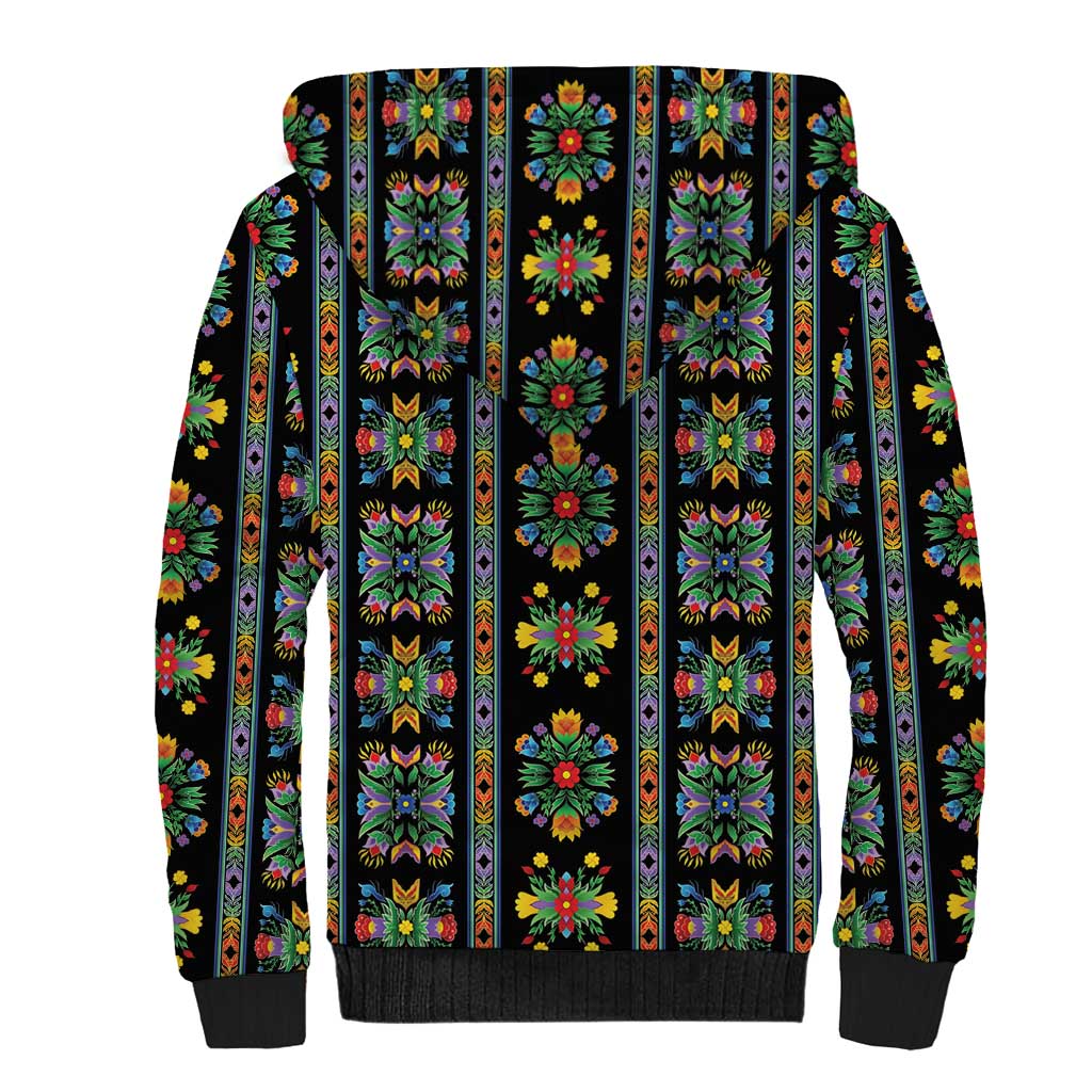 Regalia Stripe Floral Pattern Sherpa Hoodie Colorful Attractive - Wonder Print Shop