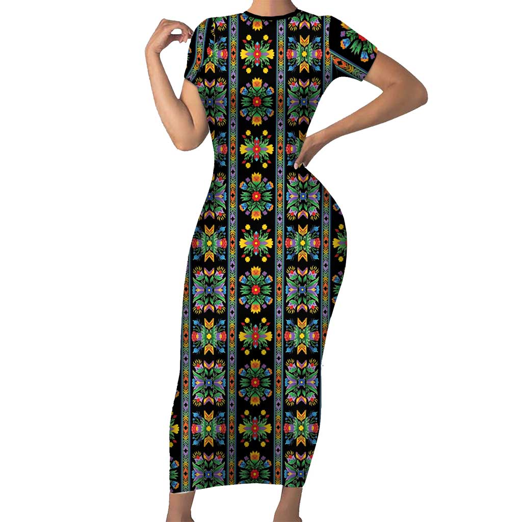Regalia Stripe Floral Pattern Short Sleeve Bodycon Dress Colorful Attractive - Wonder Print Shop