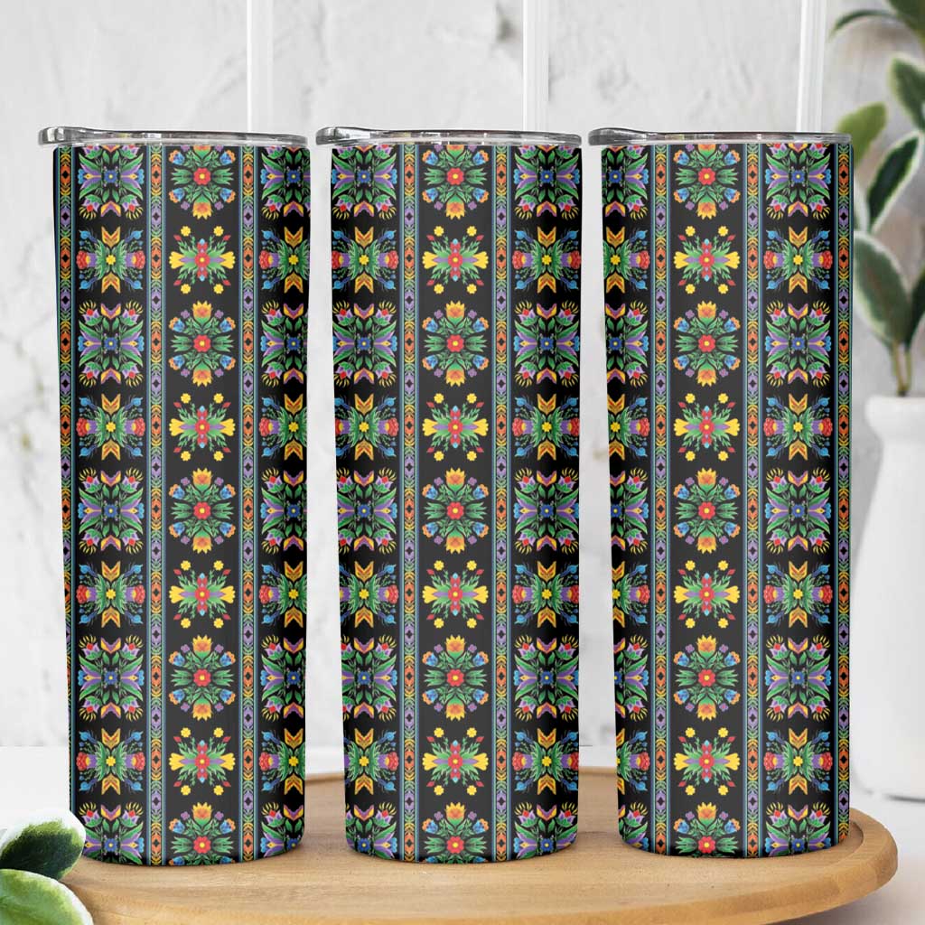 Regalia Stripe Floral Pattern Skinny Tumbler Colorful Attractive - Wonder Print Shop
