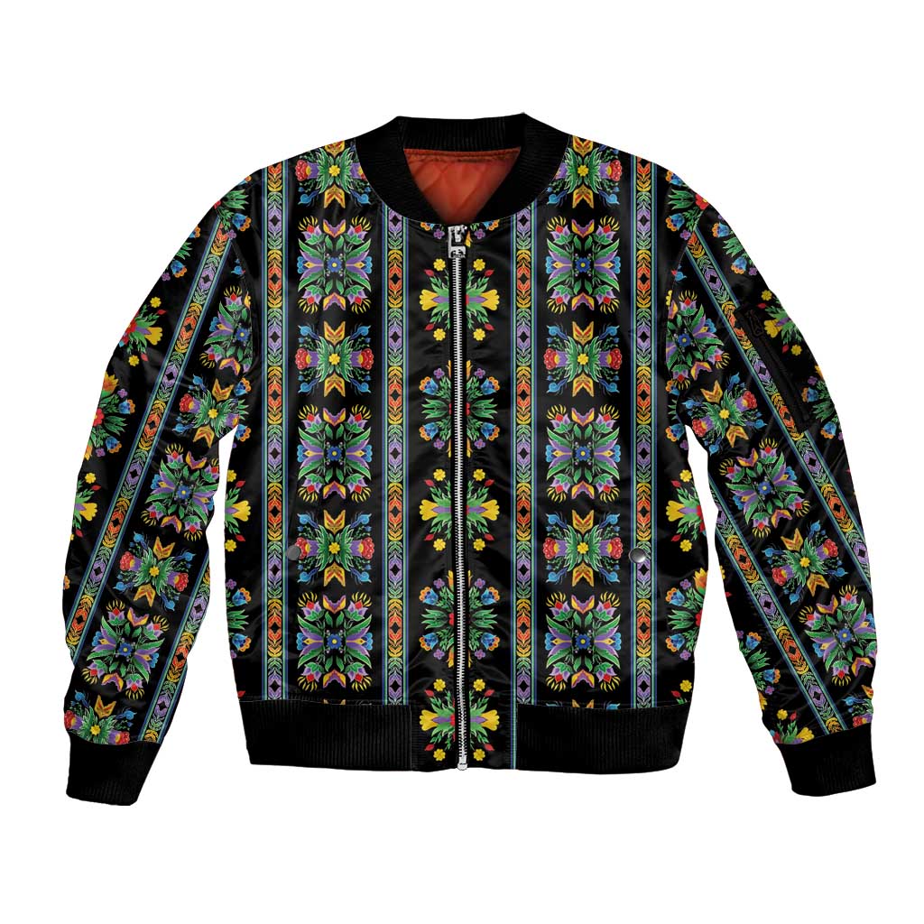 Regalia Stripe Floral Pattern Sleeve Zip Bomber Jacket Colorful Attractive - Wonder Print Shop