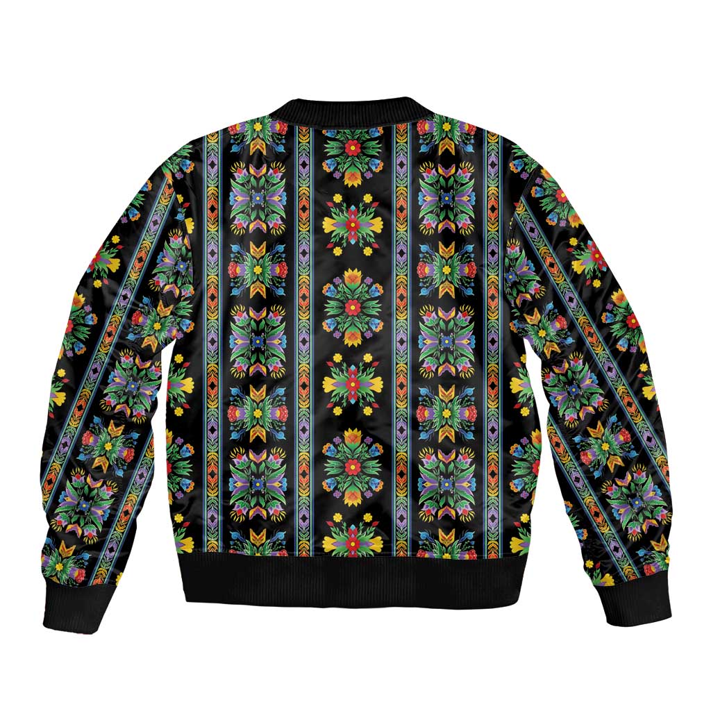 Regalia Stripe Floral Pattern Sleeve Zip Bomber Jacket Colorful Attractive - Wonder Print Shop