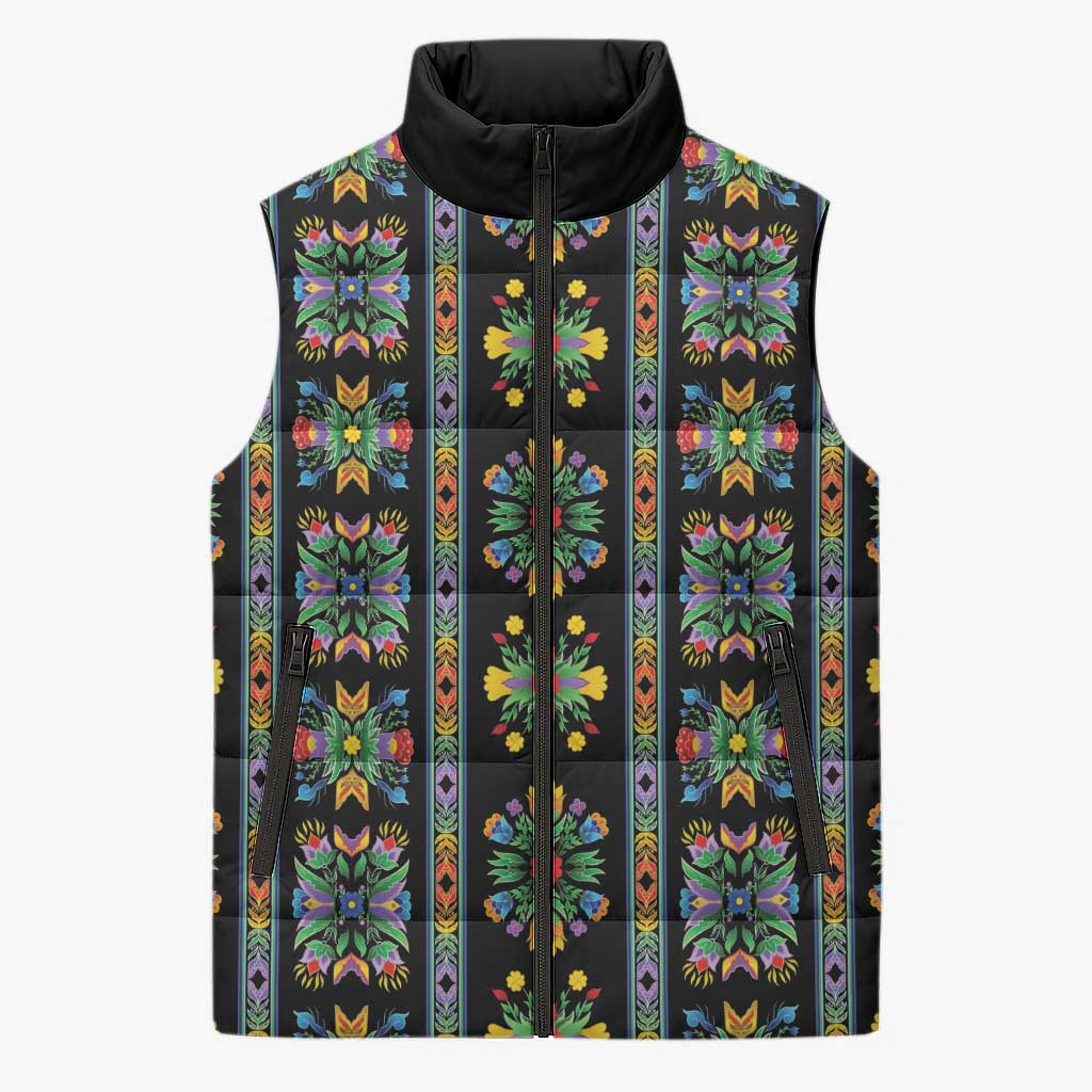 Regalia Stripe Floral Pattern Sleeveless Puffer Jacket Colorful Attractive - Wonder Print Shop