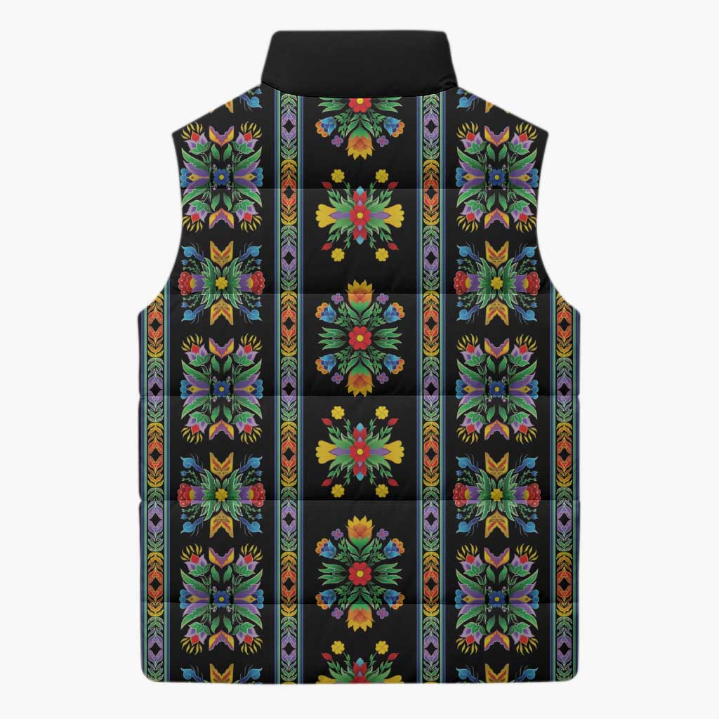 Regalia Stripe Floral Pattern Sleeveless Puffer Jacket Colorful Attractive - Wonder Print Shop