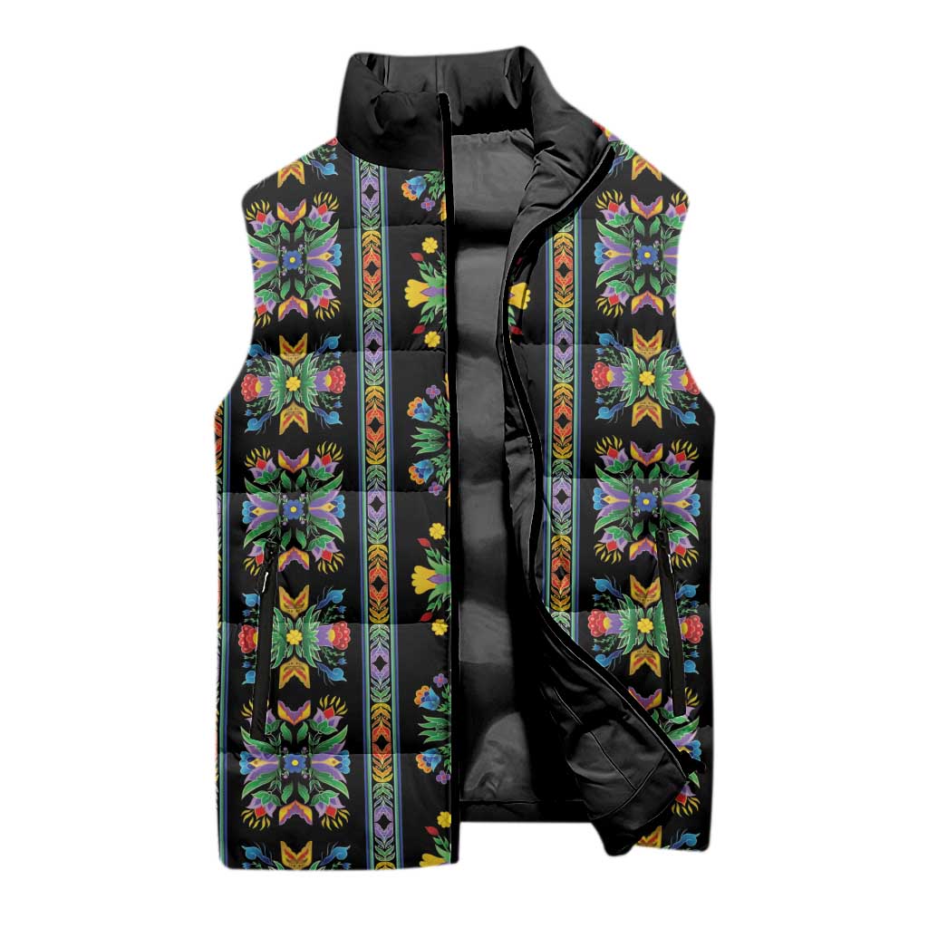 Regalia Stripe Floral Pattern Sleeveless Puffer Jacket Colorful Attractive - Wonder Print Shop