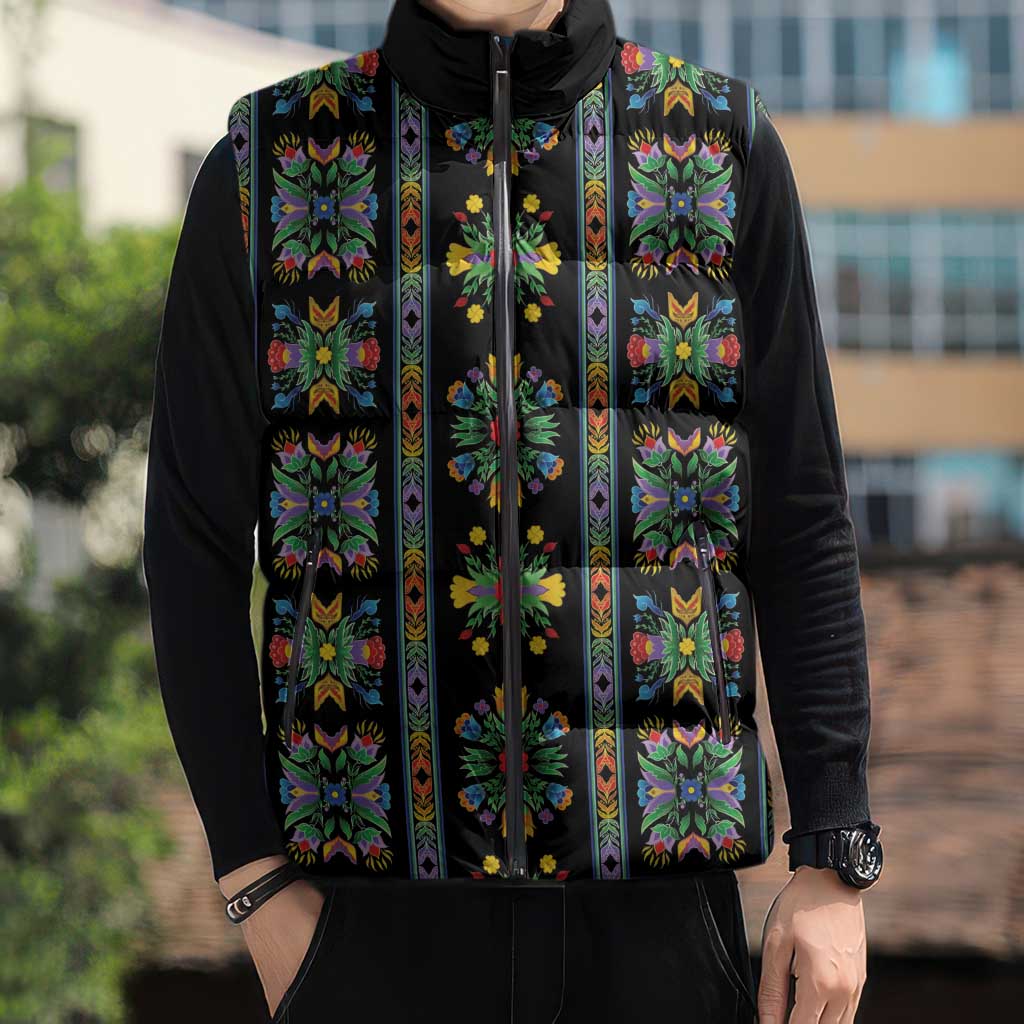 Regalia Stripe Floral Pattern Sleeveless Puffer Jacket Colorful Attractive - Wonder Print Shop