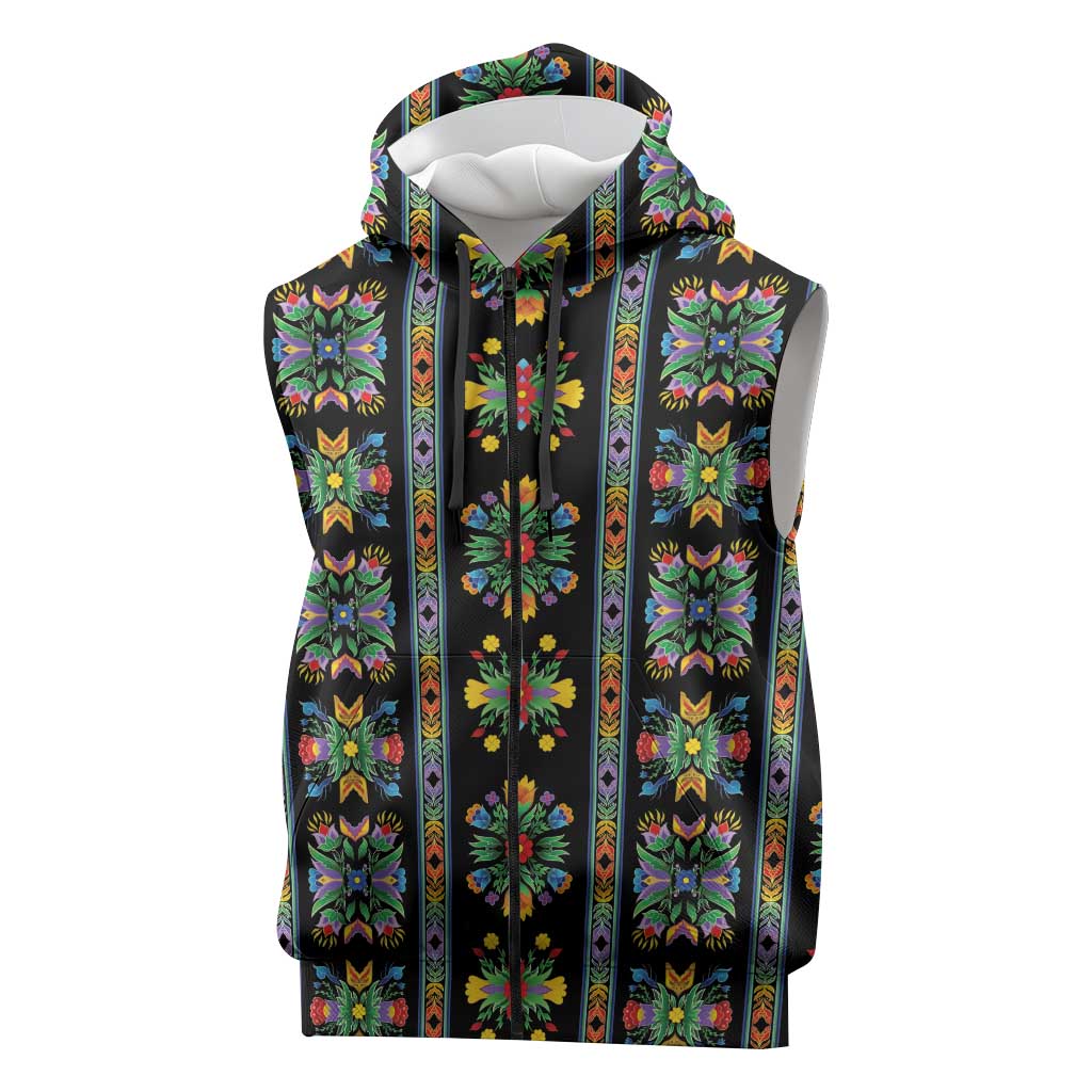 Regalia Stripe Floral Pattern Sleeveless Zip Hoodie Colorful Attractive - Wonder Print Shop