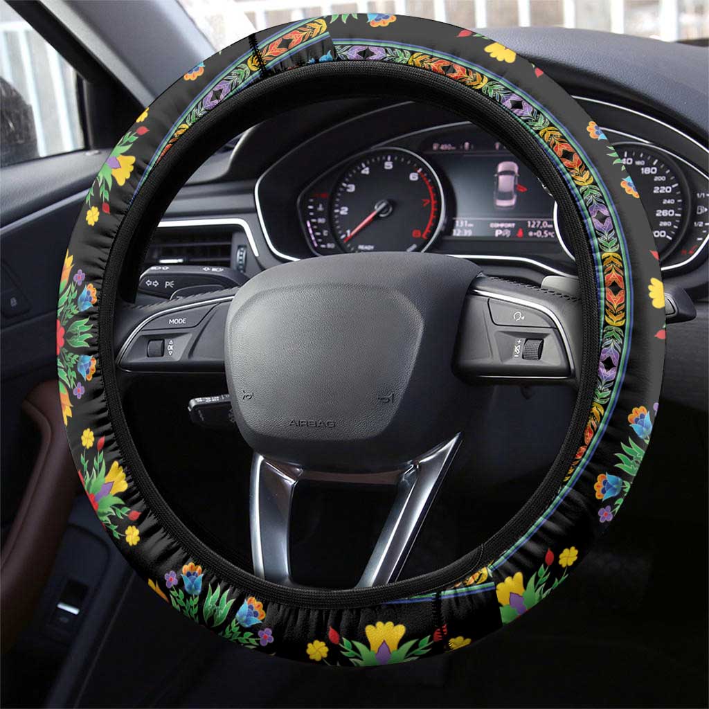Regalia Stripe Floral Pattern Steering Wheel Cover Colorful Attractive - Wonder Print Shop