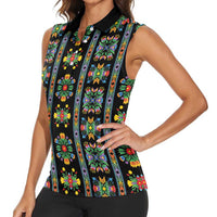 Regalia Stripe Floral Pattern Women Sleeveless Polo Shirt Colorful Attractive - Wonder Print Shop