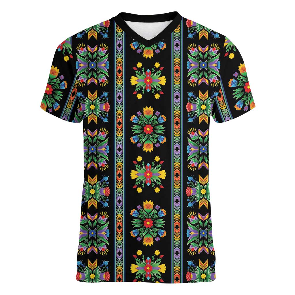 Regalia Stripe Floral Pattern Women V-Neck T-Shirt Colorful Attractive - Wonder Print Shop