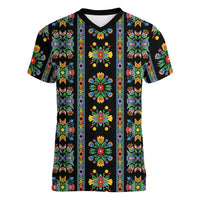 Regalia Stripe Floral Pattern Women V-Neck T-Shirt Colorful Attractive - Wonder Print Shop