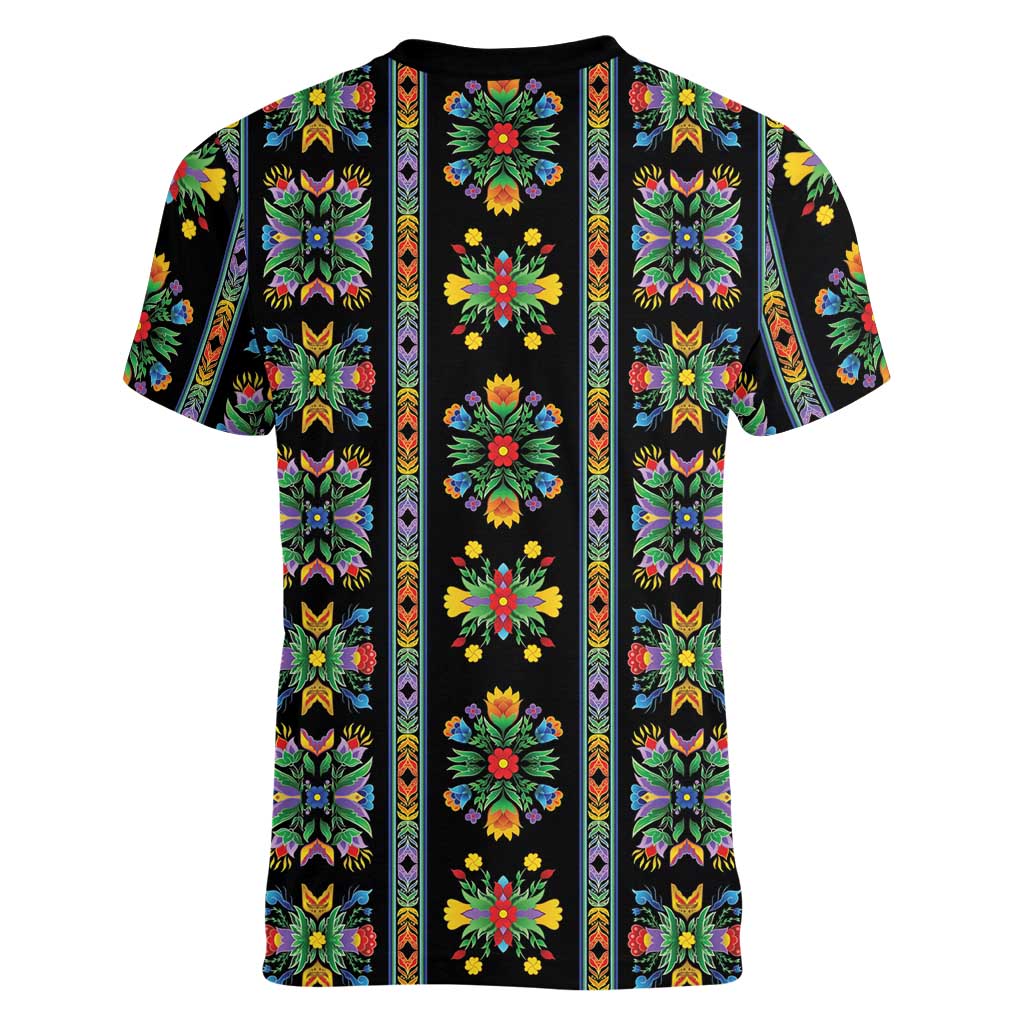 Regalia Stripe Floral Pattern Women V-Neck T-Shirt Colorful Attractive - Wonder Print Shop