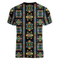 Regalia Stripe Floral Pattern Women V-Neck T-Shirt Colorful Attractive - Wonder Print Shop