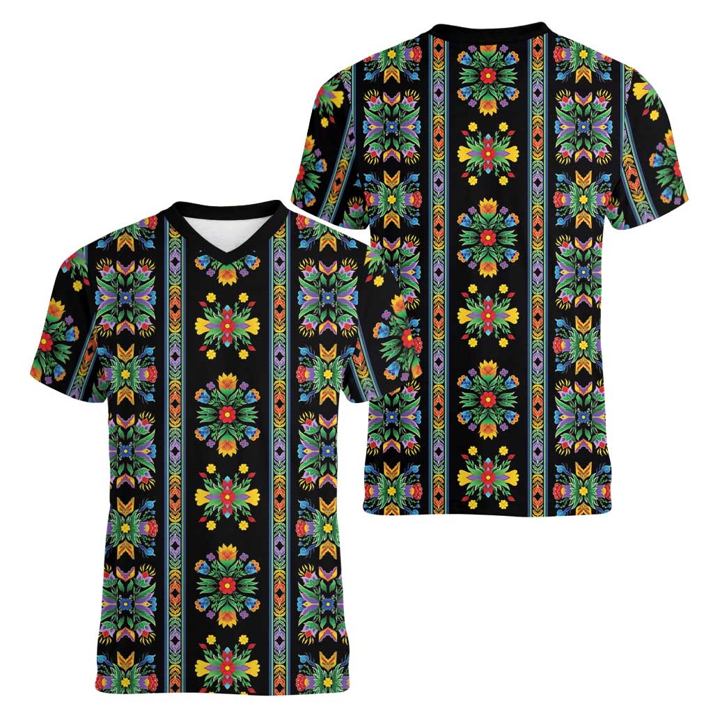 Regalia Stripe Floral Pattern Women V-Neck T-Shirt Colorful Attractive - Wonder Print Shop