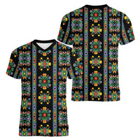 Regalia Stripe Floral Pattern Women V-Neck T-Shirt Colorful Attractive - Wonder Print Shop