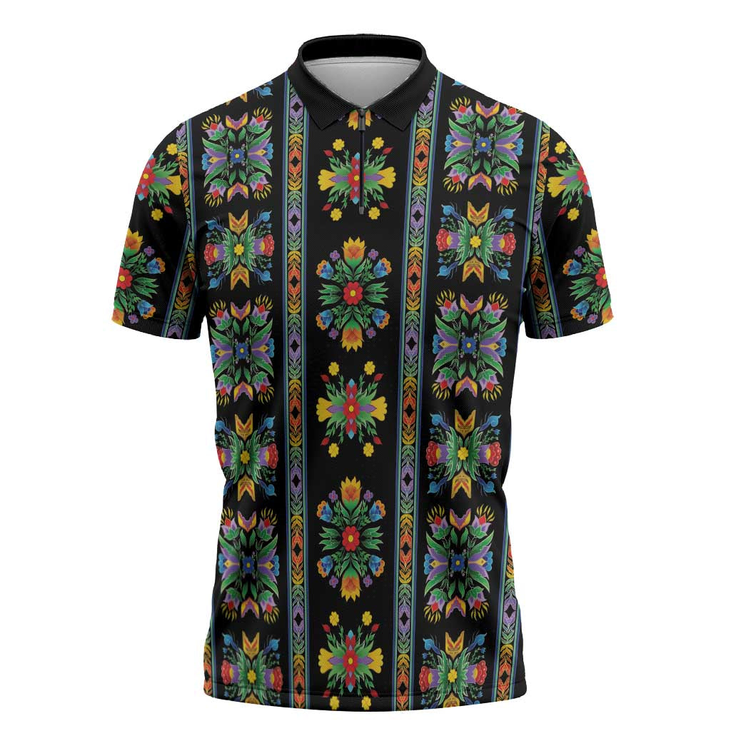Regalia Stripe Floral Pattern Zipper Polo Shirt Colorful Attractive - Wonder Print Shop