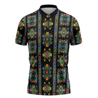 Regalia Stripe Floral Pattern Zipper Polo Shirt Colorful Attractive - Wonder Print Shop