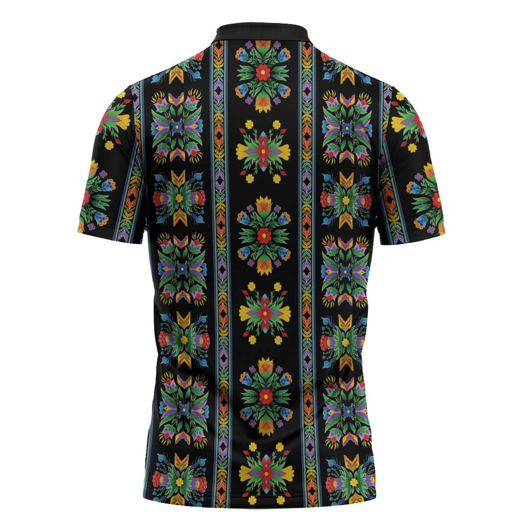 Regalia Stripe Floral Pattern Zipper Polo Shirt Colorful Attractive - Wonder Print Shop