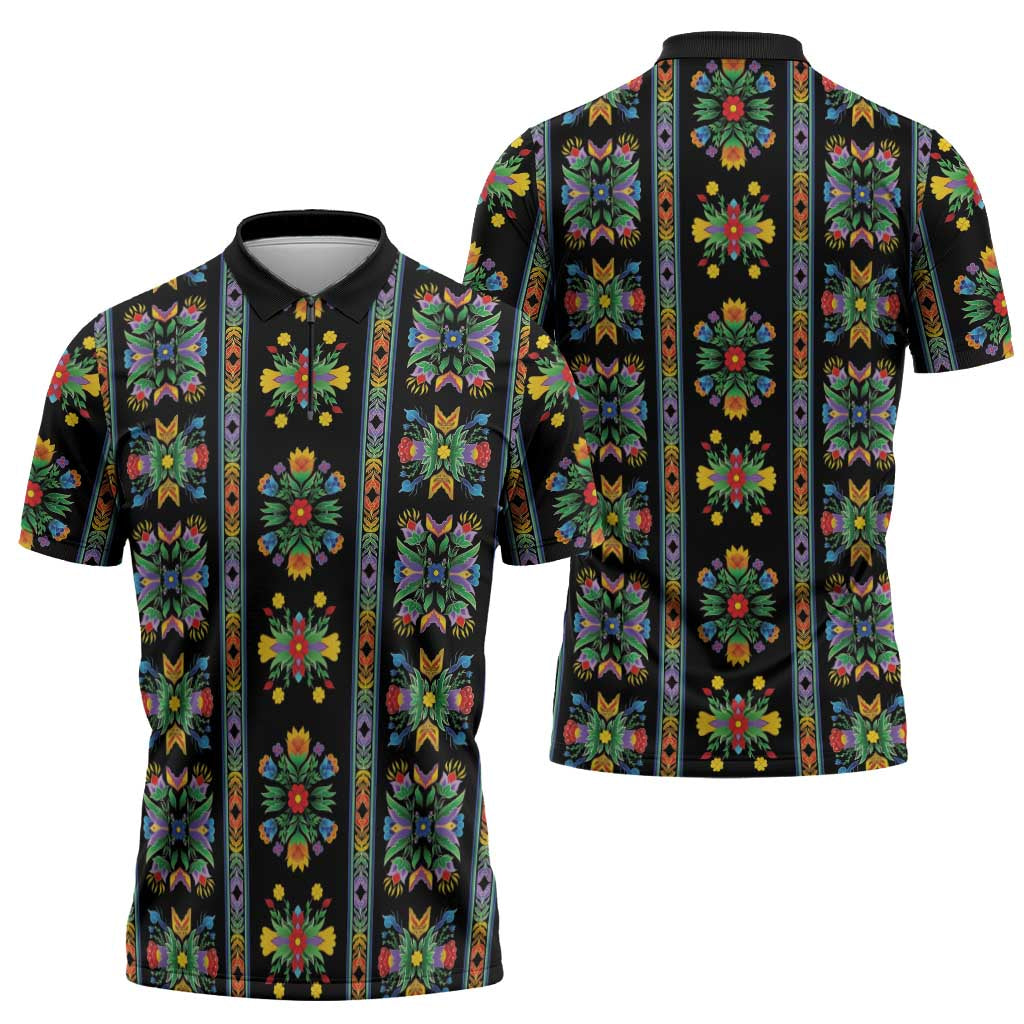 Regalia Stripe Floral Pattern Zipper Polo Shirt Colorful Attractive - Wonder Print Shop