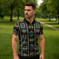 Regalia Stripe Floral Pattern Zipper Polo Shirt Colorful Attractive - Wonder Print Shop