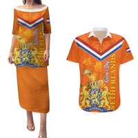 Netherlands Queen Day 2024 Couples Matching Puletasi and Hawaiian Shirt Nederland Koningsdag Orange Tulips - Wonder Print Shop