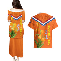 Netherlands Queen Day 2024 Couples Matching Puletasi and Hawaiian Shirt Nederland Koningsdag Orange Tulips - Wonder Print Shop