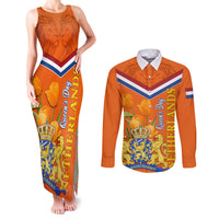 Netherlands Queen Day 2024 Couples Matching Tank Maxi Dress and Long Sleeve Button Shirt Nederland Koningsdag Orange Tulips - Wonder Print Shop