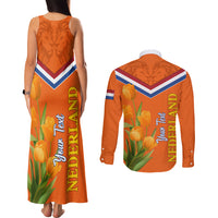 Netherlands Queen Day 2024 Couples Matching Tank Maxi Dress and Long Sleeve Button Shirt Nederland Koningsdag Orange Tulips - Wonder Print Shop