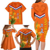 Netherlands Queen Day 2024 Family Matching Long Sleeve Bodycon Dress and Hawaiian Shirt Nederland Koningsdag Orange Tulips - Wonder Print Shop