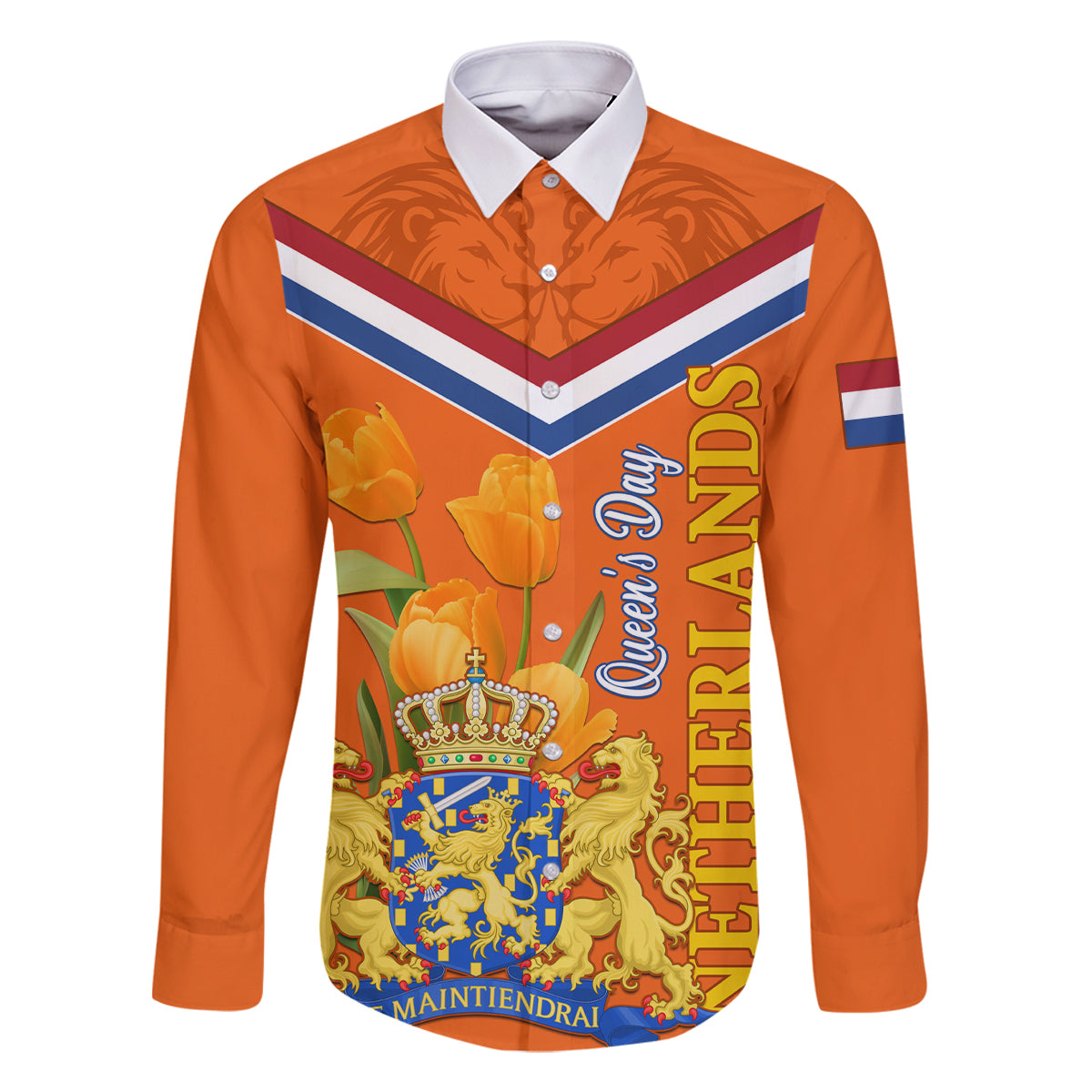 Netherlands Queen Day 2024 Family Matching Off Shoulder Long Sleeve Dress and Hawaiian Shirt Nederland Koningsdag Orange Tulips - Wonder Print Shop