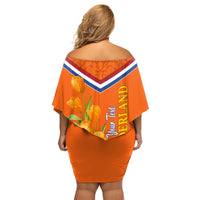 Netherlands Queen Day 2024 Family Matching Off Shoulder Short Dress and Hawaiian Shirt Nederland Koningsdag Orange Tulips - Wonder Print Shop