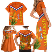Netherlands Queen Day 2024 Family Matching Short Sleeve Bodycon Dress and Hawaiian Shirt Nederland Koningsdag Orange Tulips - Wonder Print Shop