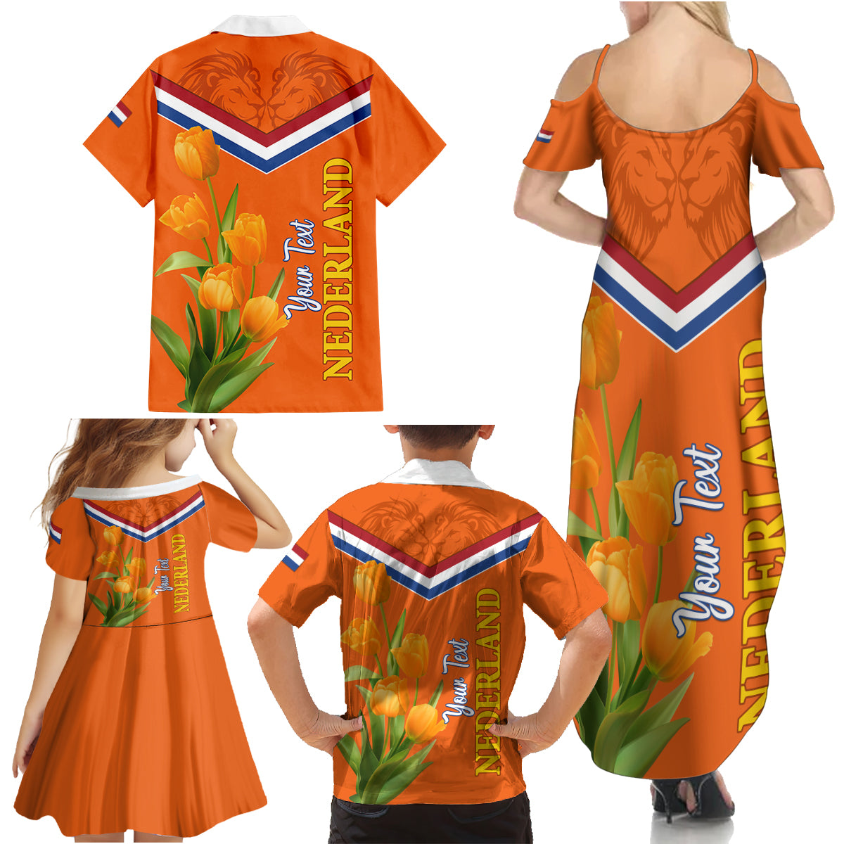 Netherlands Queen Day 2024 Family Matching Summer Maxi Dress and Hawaiian Shirt Nederland Koningsdag Orange Tulips - Wonder Print Shop