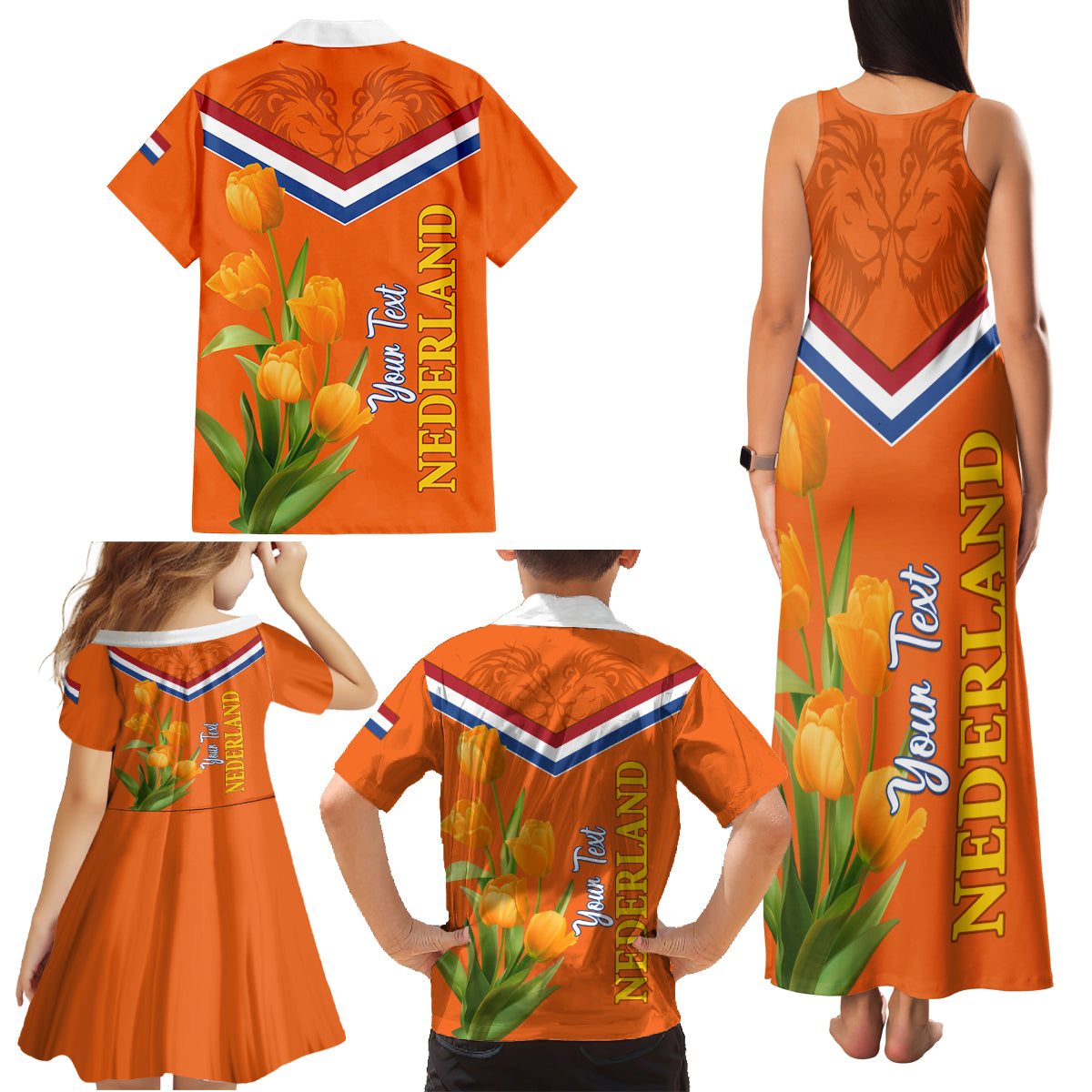 Netherlands Queen Day 2024 Family Matching Tank Maxi Dress and Hawaiian Shirt Nederland Koningsdag Orange Tulips - Wonder Print Shop