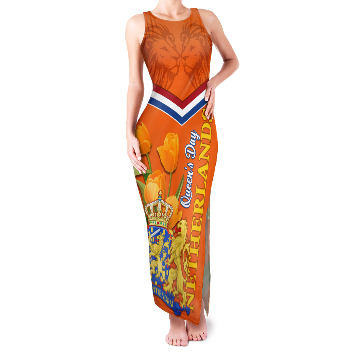 Netherlands Queen Day 2024 Family Matching Tank Maxi Dress and Hawaiian Shirt Nederland Koningsdag Orange Tulips - Wonder Print Shop