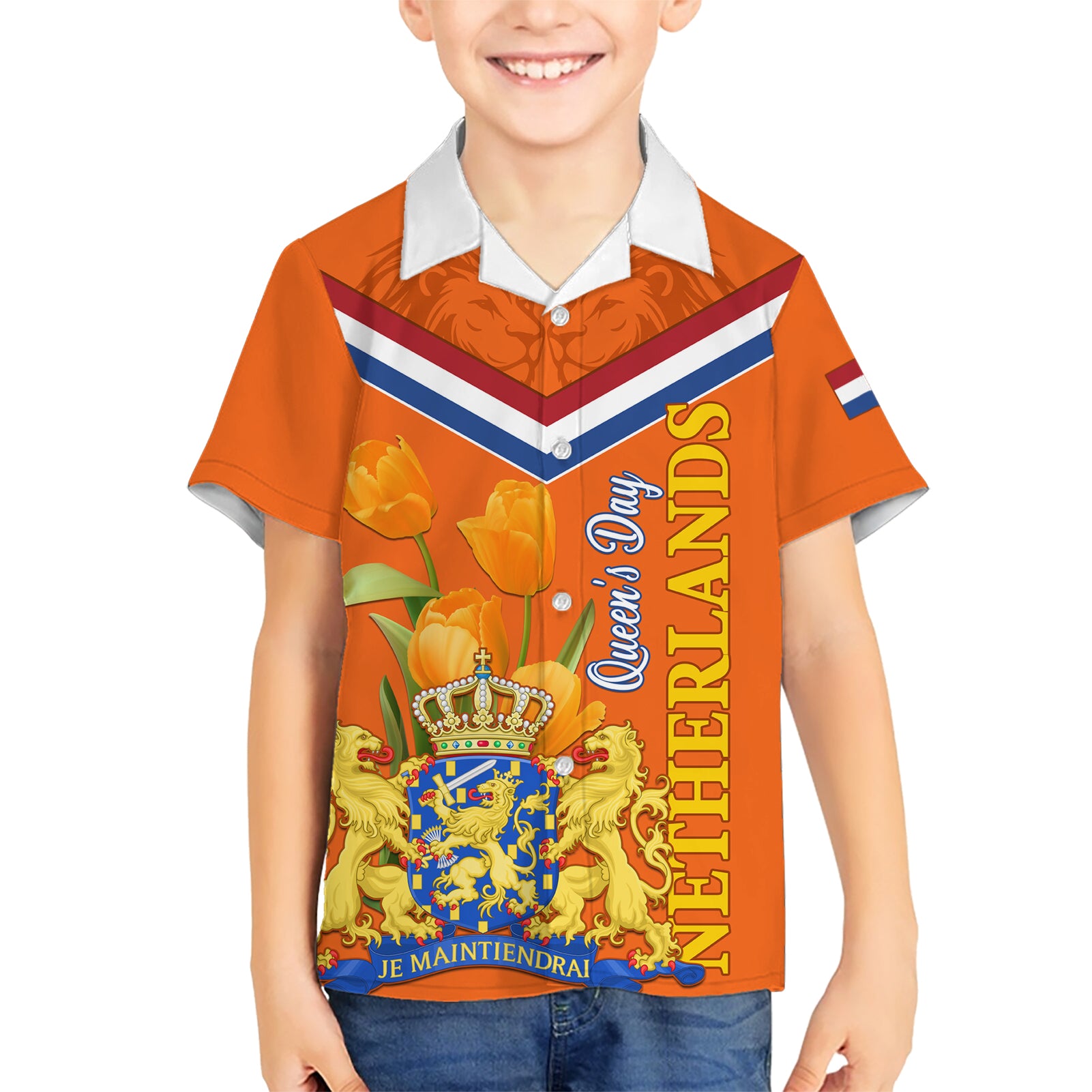 Netherlands Queen Day 2024 Kid Hawaiian Shirt Nederland Koningsdag Orange Tulips - Wonder Print Shop