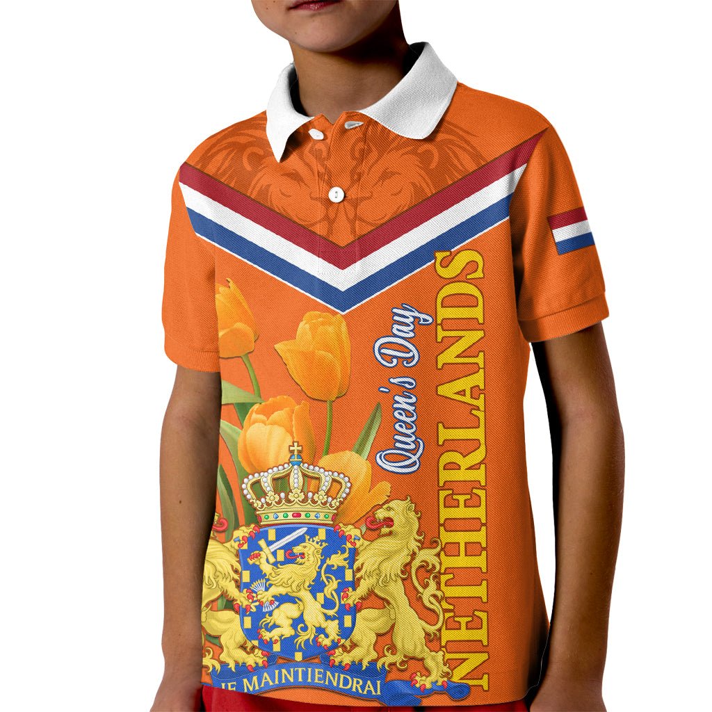 Netherlands Queen Day 2024 Kid Polo Shirt Nederland Koningsdag Orange Tulips