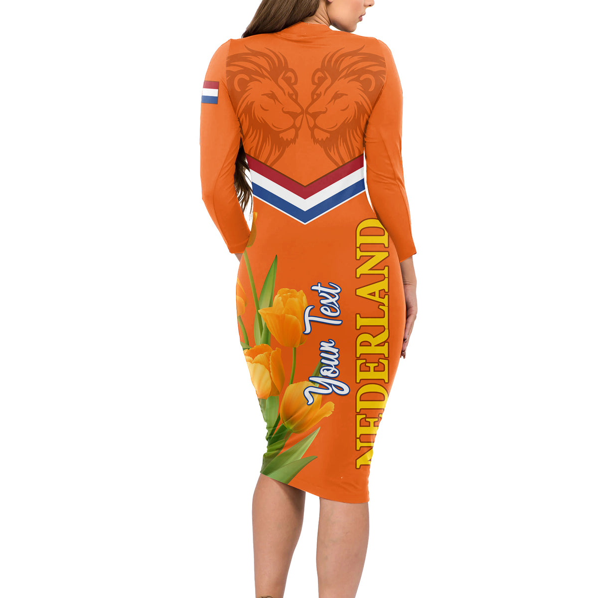 Netherlands Queen Day 2024 Long Sleeve Bodycon Dress Nederland Koningsdag Orange Tulips - Wonder Print Shop