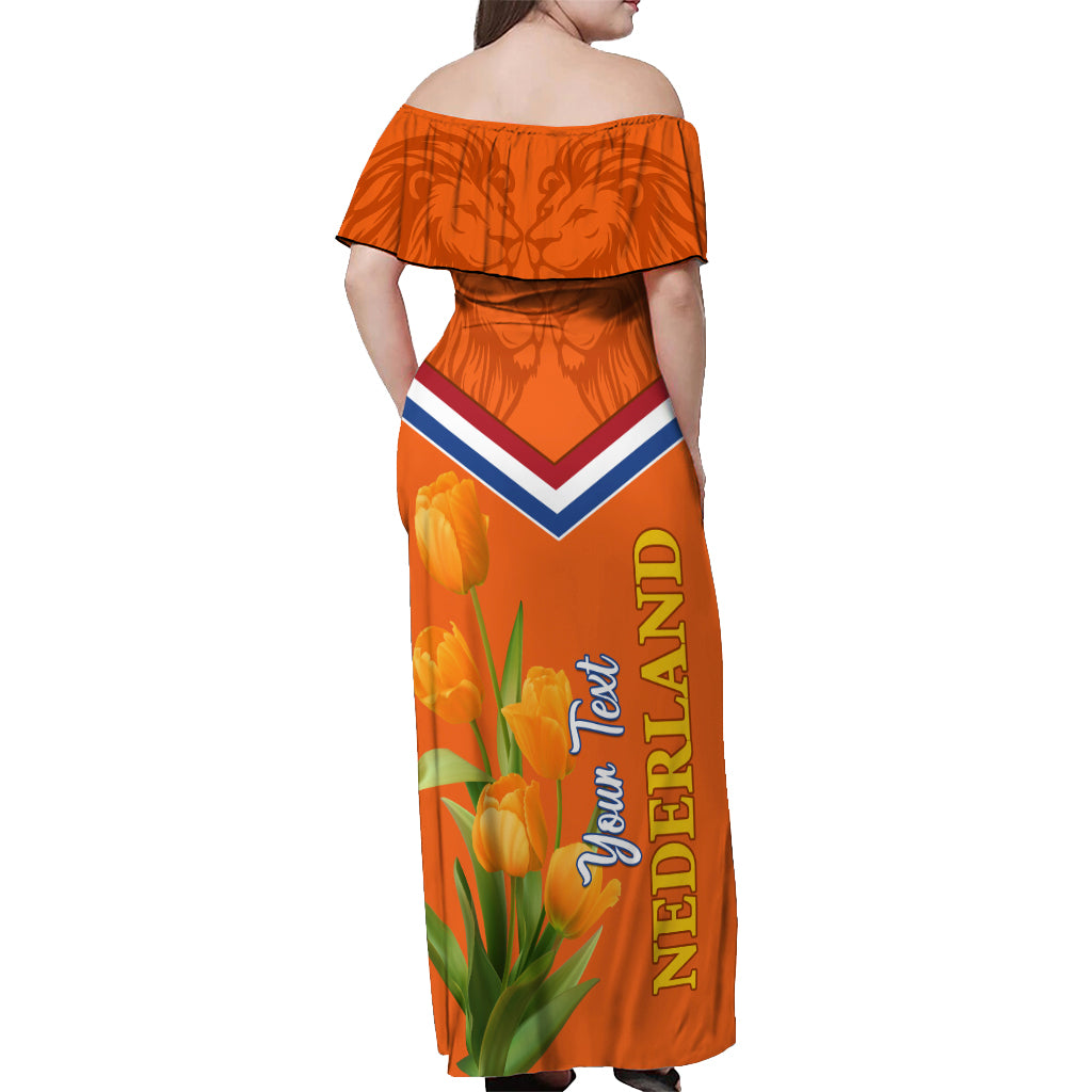Netherlands Queen Day 2024 Off Shoulder Maxi Dress Nederland Koningsdag Orange Tulips - Wonder Print Shop