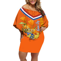 Netherlands Queen Day 2024 Off Shoulder Short Dress Nederland Koningsdag Orange Tulips - Wonder Print Shop
