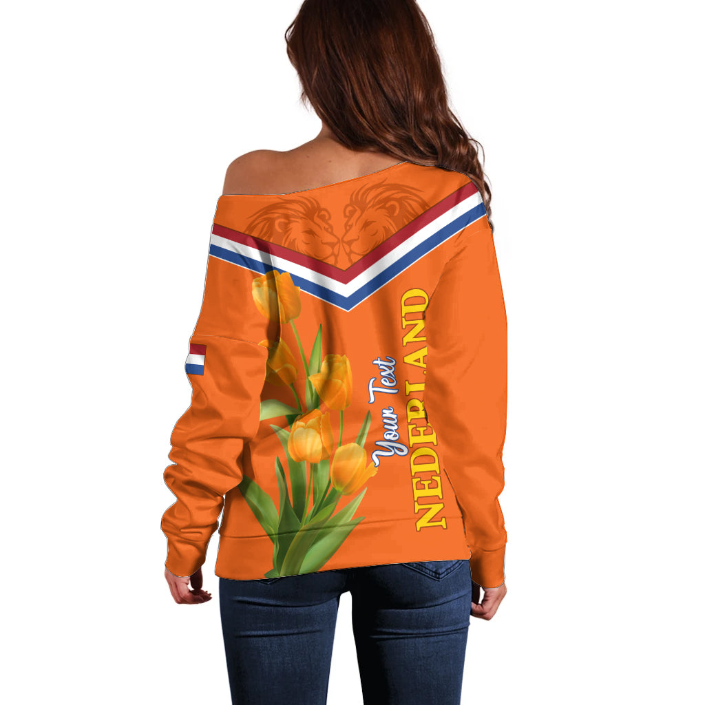 Netherlands Queen Day 2024 Off Shoulder Sweater Nederland Koningsdag Orange Tulips - Wonder Print Shop