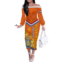 Netherlands Queen Day 2024 Off The Shoulder Long Sleeve Dress Nederland Koningsdag Orange Tulips - Wonder Print Shop
