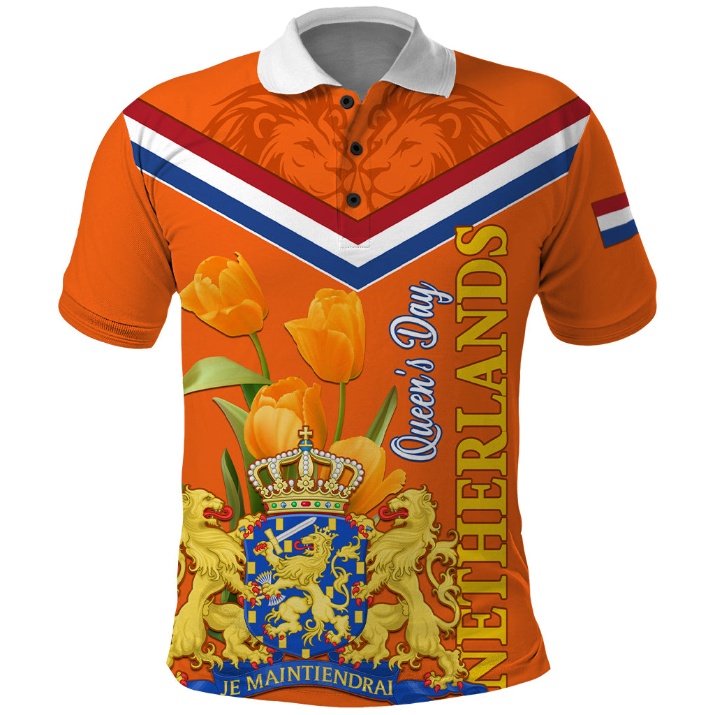 Netherlands Queen Day 2024 Polo Shirt Nederland Koningsdag Orange Tulips